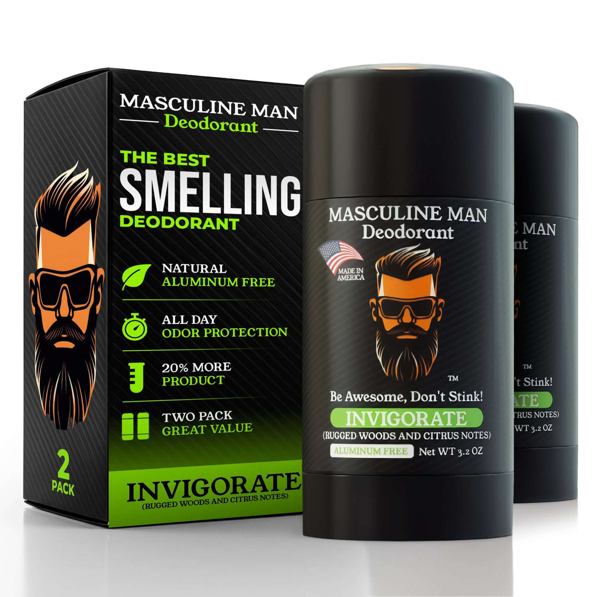 INVIGORATE Natural Aluminum-Free Deodorant – 2 Pack