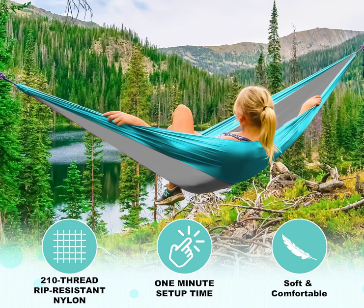 Lightweight Nylon Camping Hammock | Single & Double with Straps & Carabiners