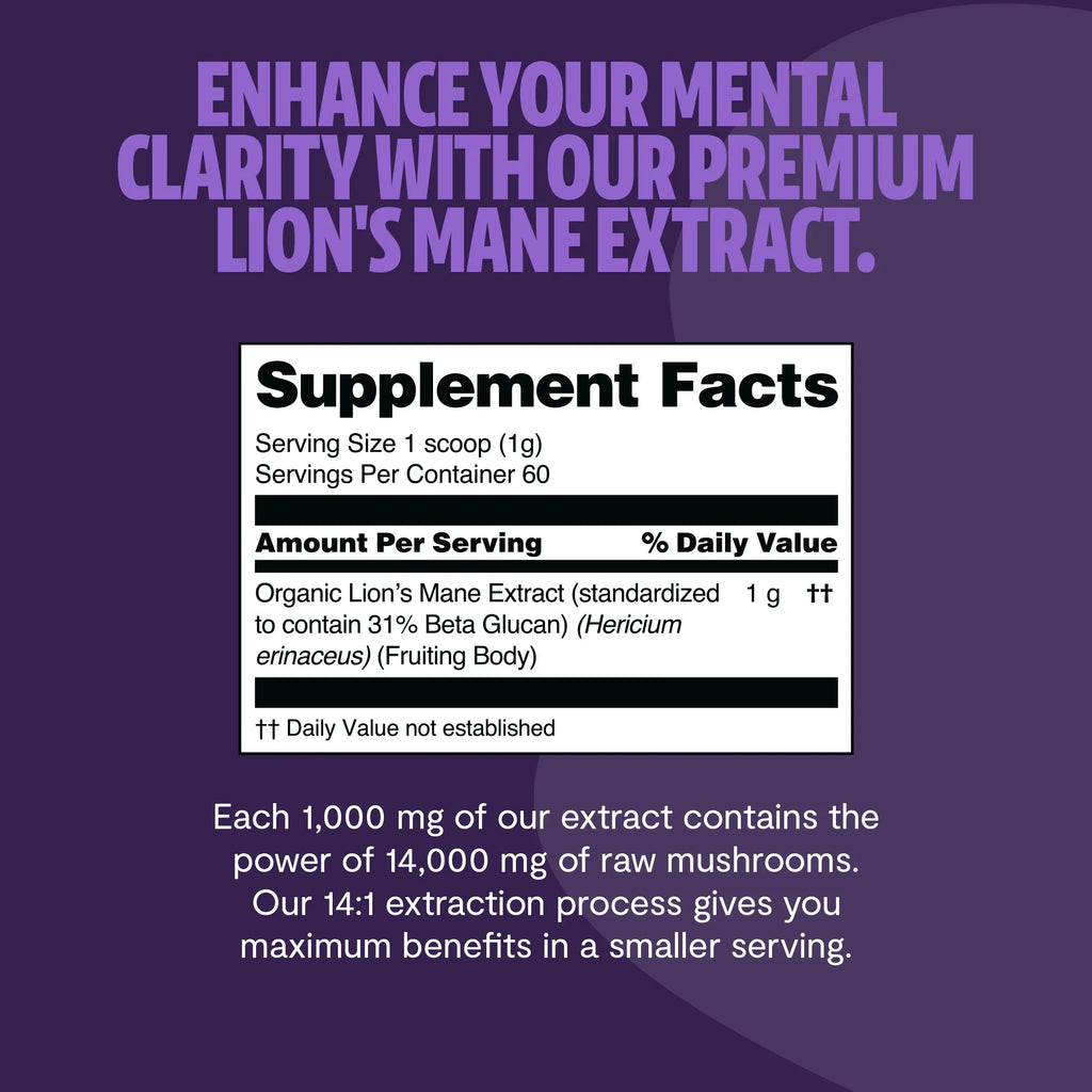Organic Lion's Mane Mushroom Powder | Triple-Extracted Cognitive Support