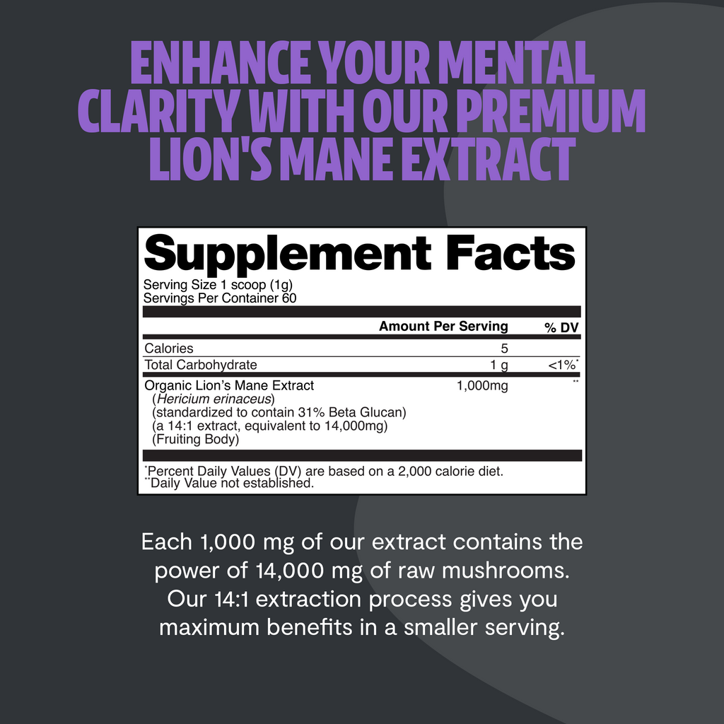Organic Lion's Mane Mushroom Powder | Triple-Extracted Cognitive Support