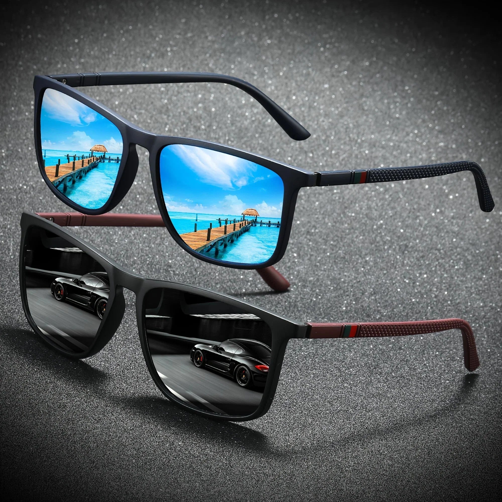 Square Polarized Sunglasses for Men 2 Pack | UV Protection Anti-Glare Mirror Shades