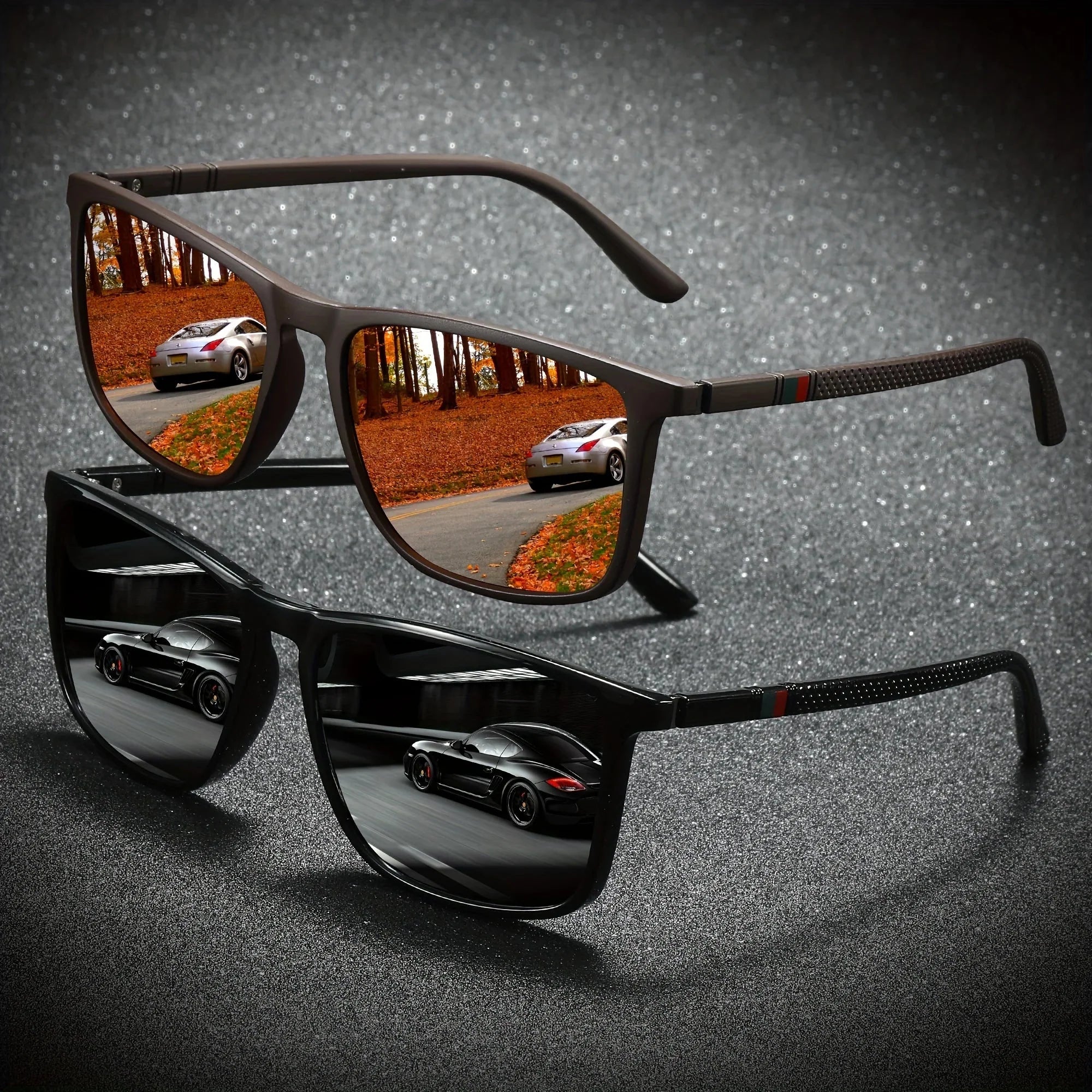 Square Polarized Sunglasses for Men 2 Pack | UV Protection Anti-Glare Mirror Shades