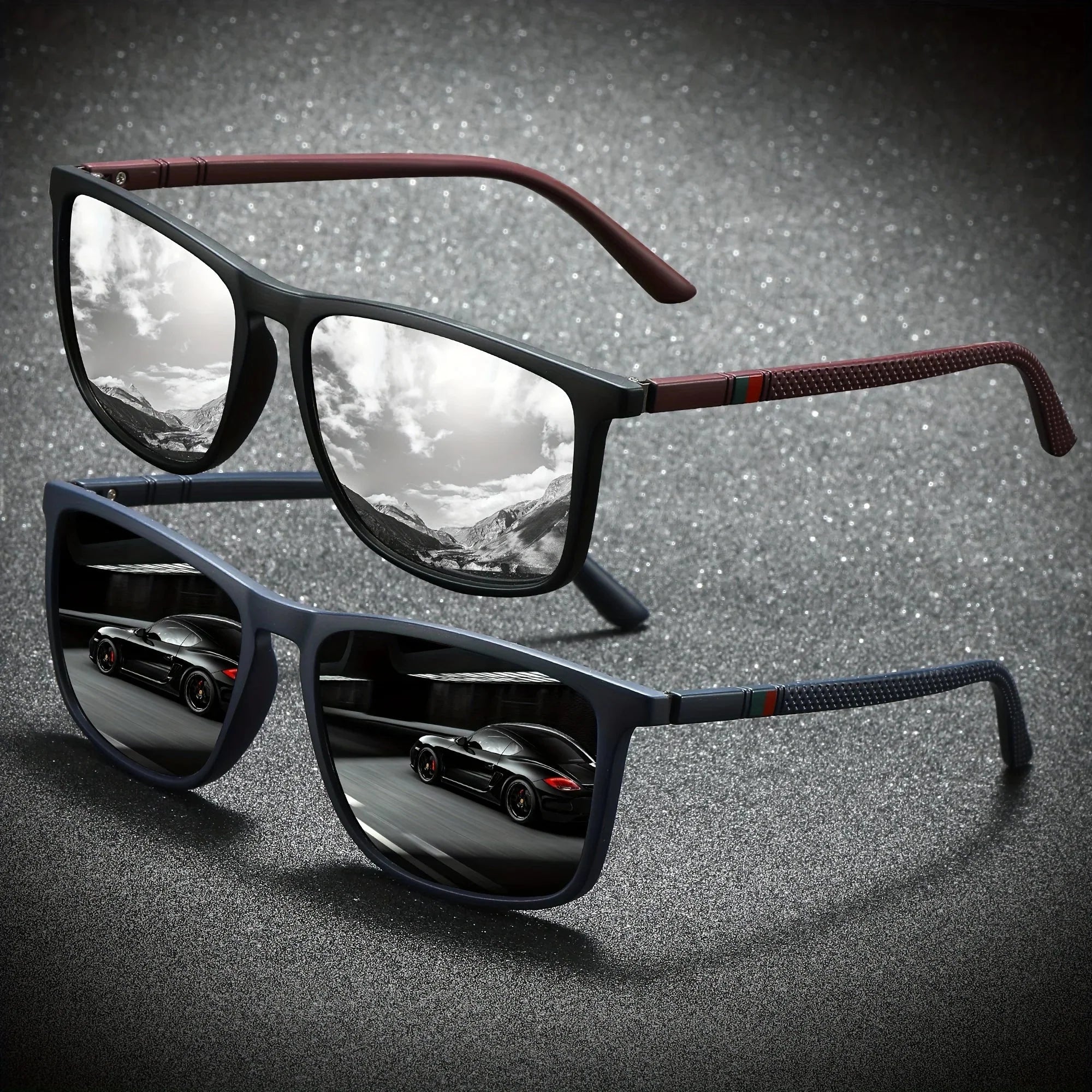Square Polarized Sunglasses for Men 2 Pack | UV Protection Anti-Glare Mirror Shades