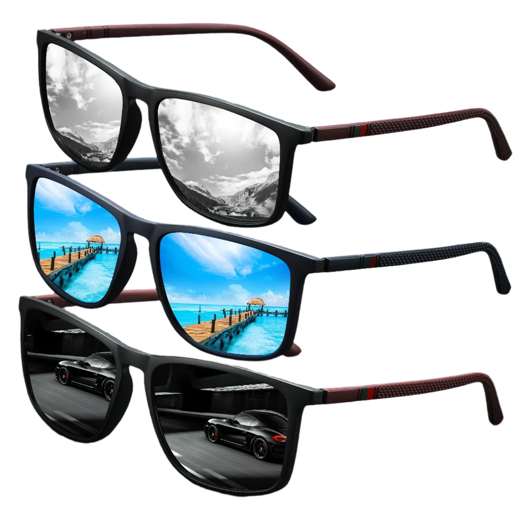 Square polarized sunglasses for men 2 pack UV protection anti-glare mirror shades