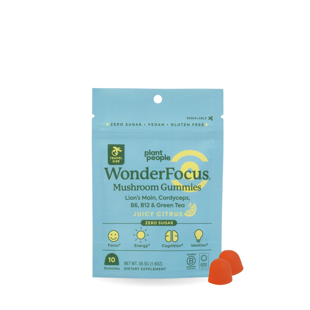 WonderFocus mushroom gummies grab-and-go size focus support